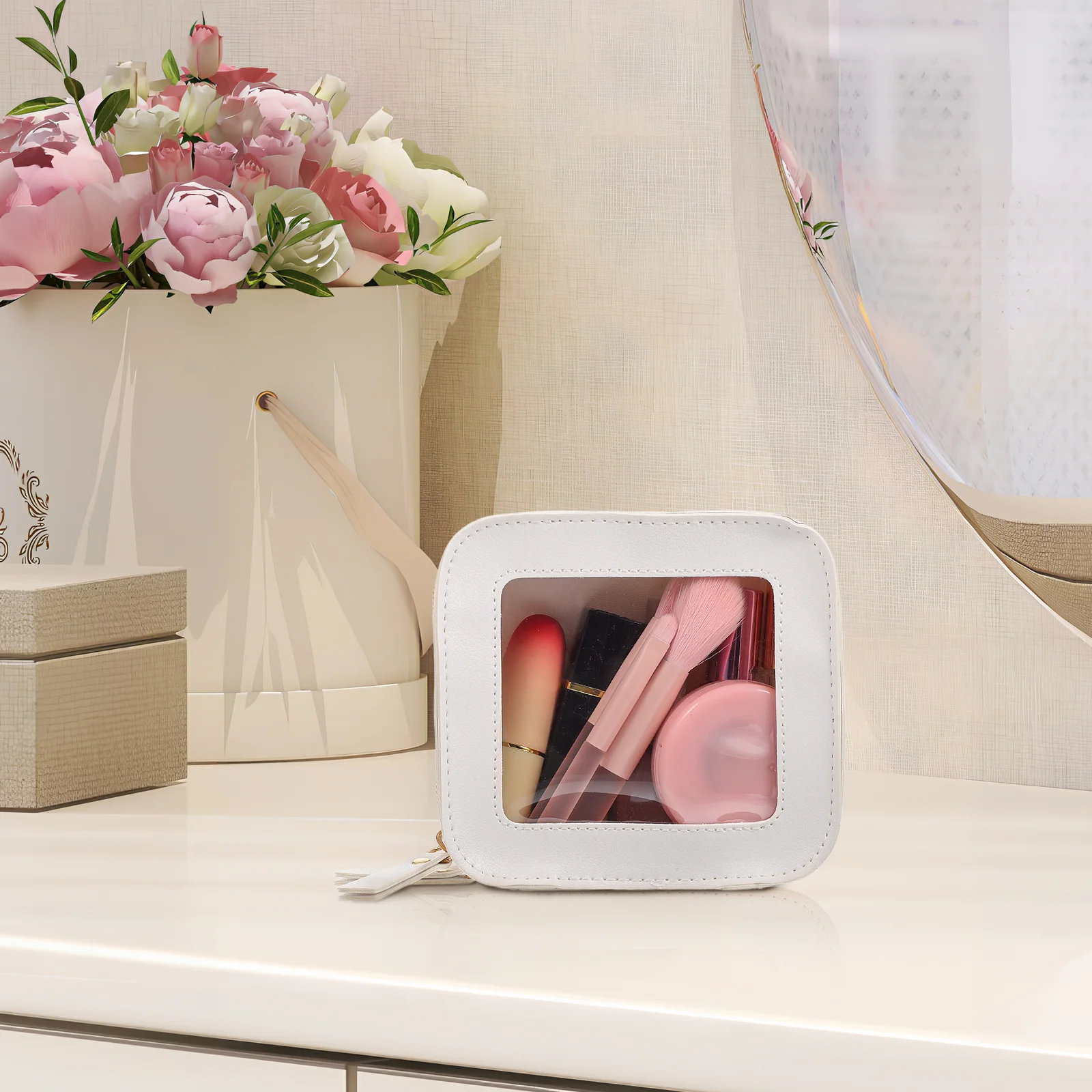 

Makeup Pouch Small Clear Bag Stylish Travel-Friendly Design Holds Multiple Lipsticks and Beauty Essentials Secure Zip