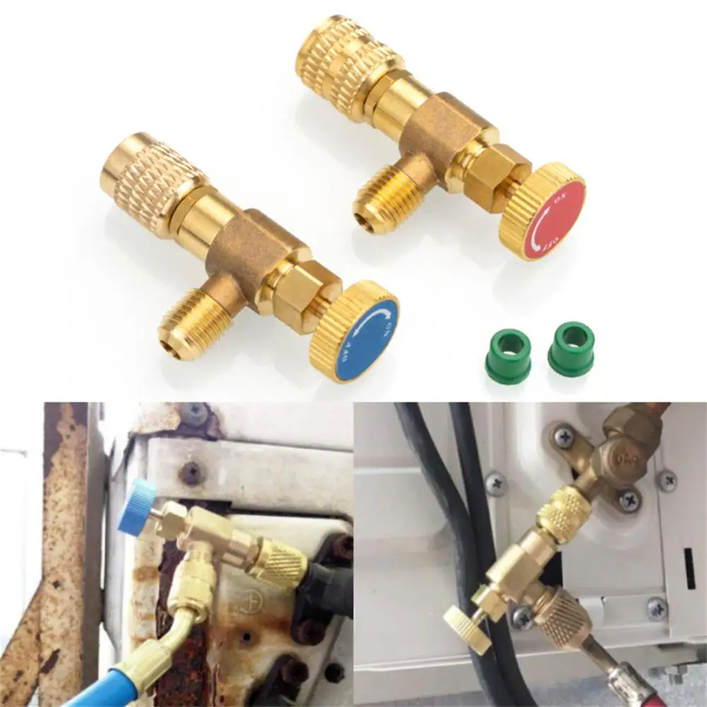 2PCS Air Conditioning Refrigerant Safety Valve R410A R22 1/4" Refrigeration Charging Safety Liquid Adapter Hand Tool Parts