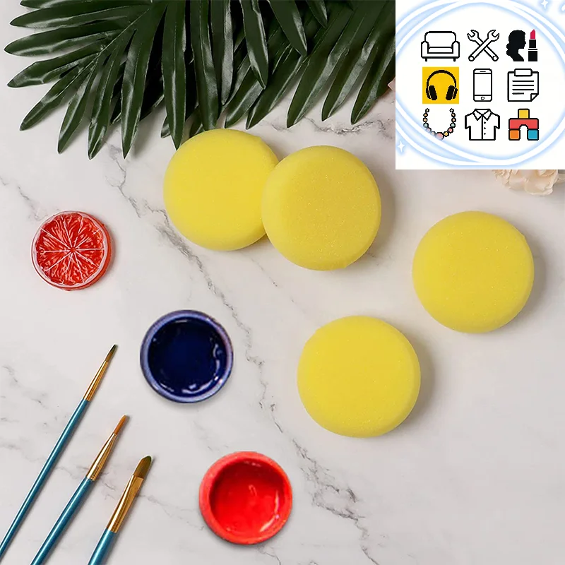 

10/12pcs Round Synthetic Watercolor Artist Sponges For Children's Painting Crafts Yellow Round Pottery Cake Sponge