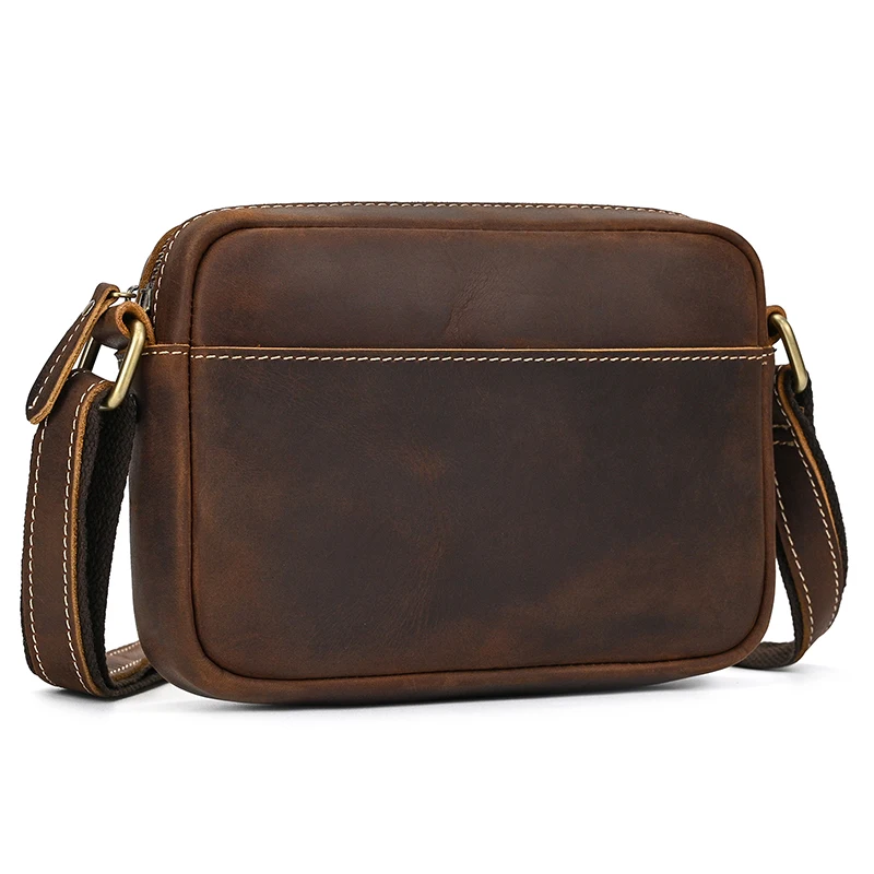 Top layer Cowhide Cross Body Bag Mini Durable Shoulder Bag Retro Crazy Horse Leather Casual Mobile Phone Bag For Man Anti Theft