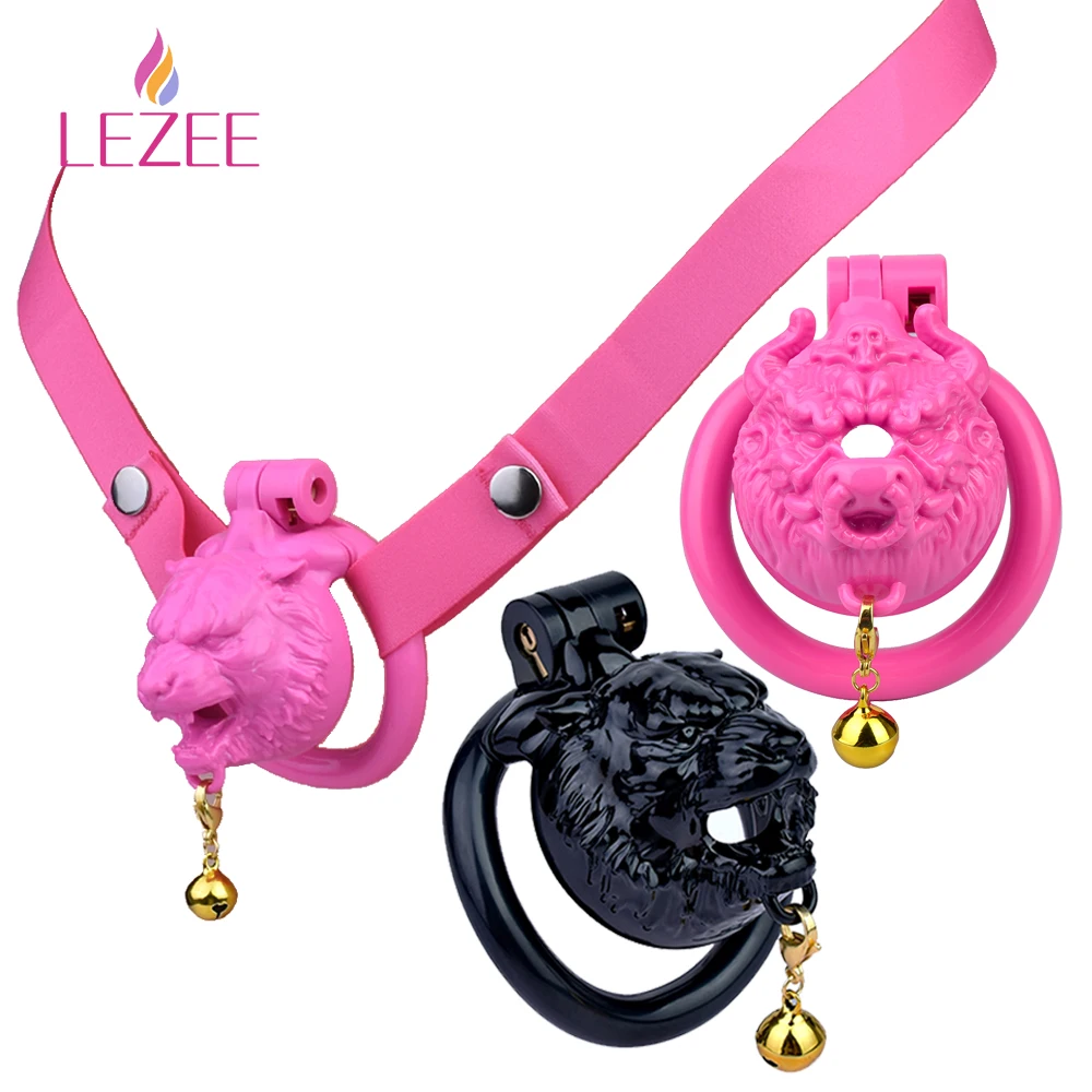 

LEZEE Dragon Head Male Chastity Cage Cock Lock With Bell Drop 4 Base Rings Urethral Locks Penis Ring Novelty Cages BDSM Sex Toys