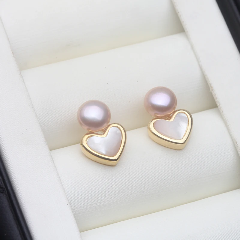 Neue natürliche Süßwasserperlen-Ohrringe für Frauen, kleine 925er Silber-Herzperlen-Ohrringe, Geschenk zum Geburtstag der Freundin, weiß, schwarz – Detail 3