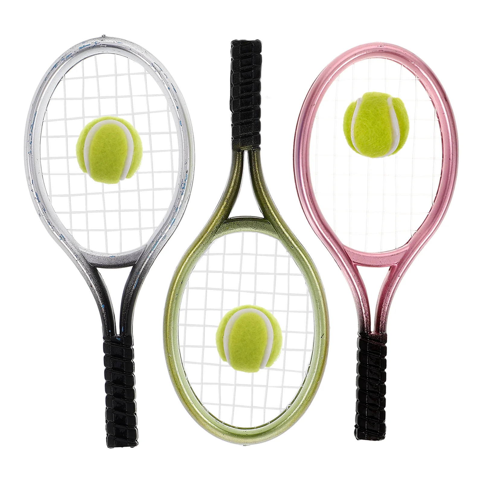 

3 Mini Tennis Racket Keychains 3 Balls Plastic Lightweight Mini Size Bedroom Living Room Kitchen Decor DIY Accessories