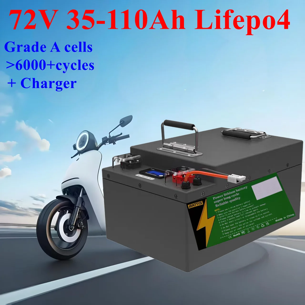 

Литиевая батарея 72 В 35 Ач 40 Ач 50 Ач 60 Ач 70 Ач 80 Ач 100 Ач 110 Ач Lifepo4 для троллингового двигателя Гибридты Мотоциклы Гольф-кошик Робот
