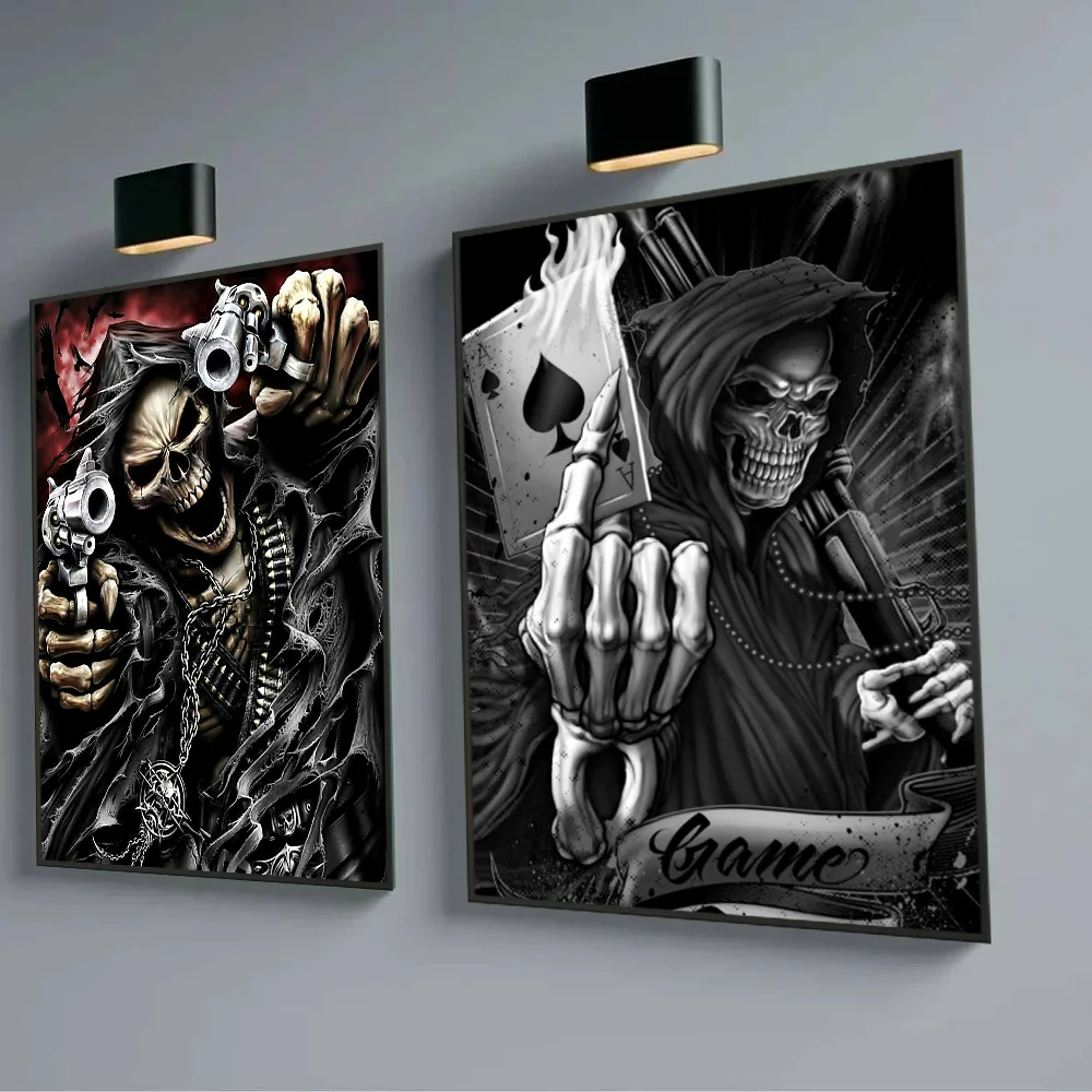 Skull Horror Skeletons G-Ghost Riders Poster Sticky Wall Art Printing Waterproof Home Living Bed Room Garage Bar Aesthetic Decor