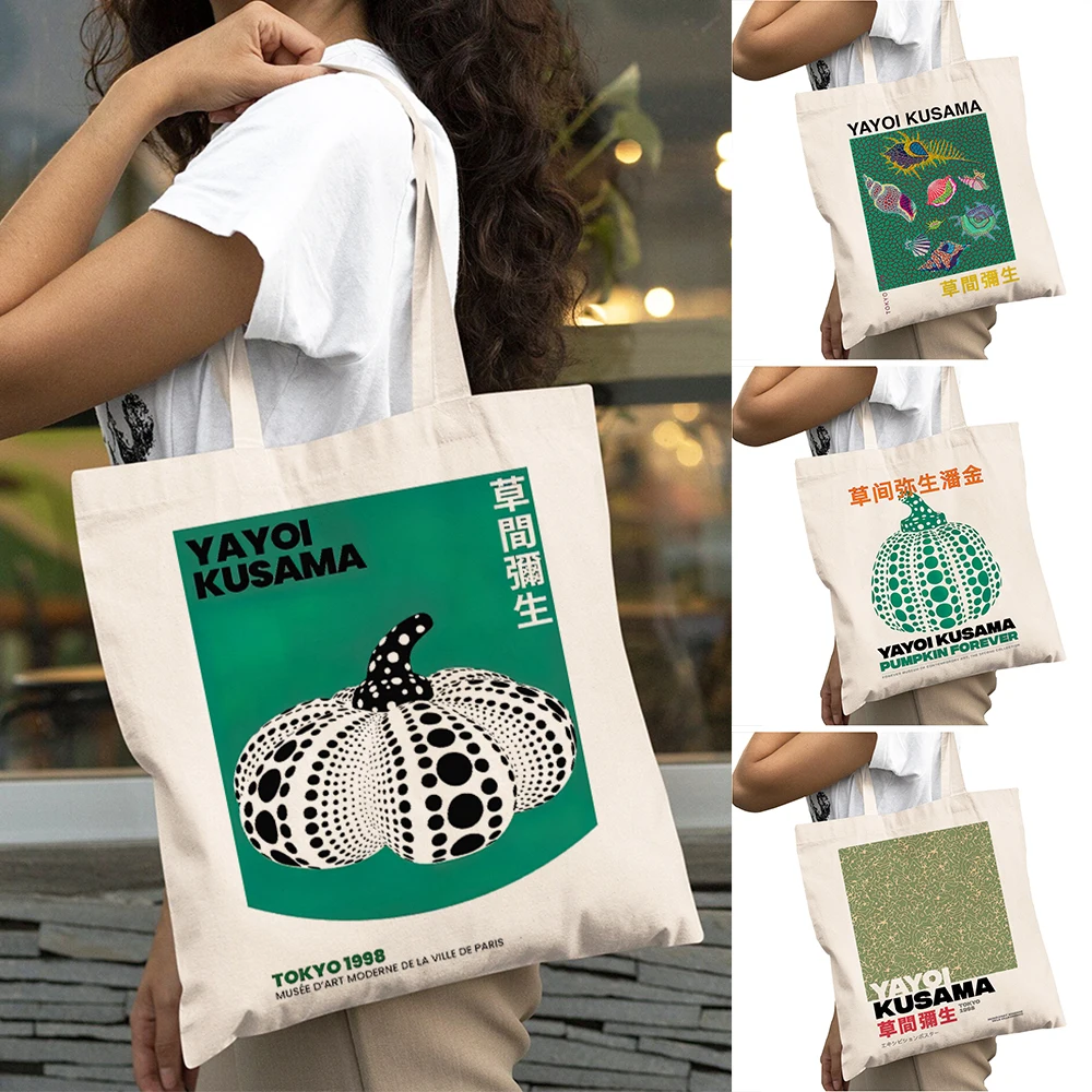 

Yayoi Kusama Pumpkin Mushroom Big Capacity Lady Shopping Bags Double Print Shopper Bag Women Shoulder Tote Daily Use Handbags