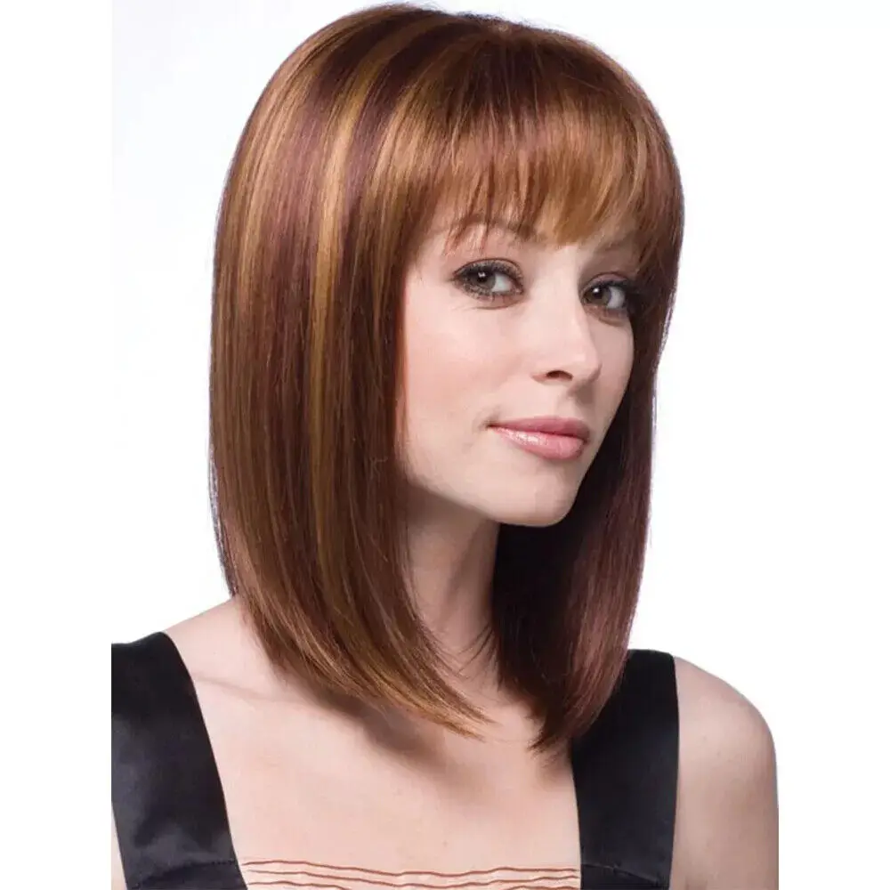 Light Brown Short Hairstyles Women's Natural Straight 100% Human Hair Wig 12 In