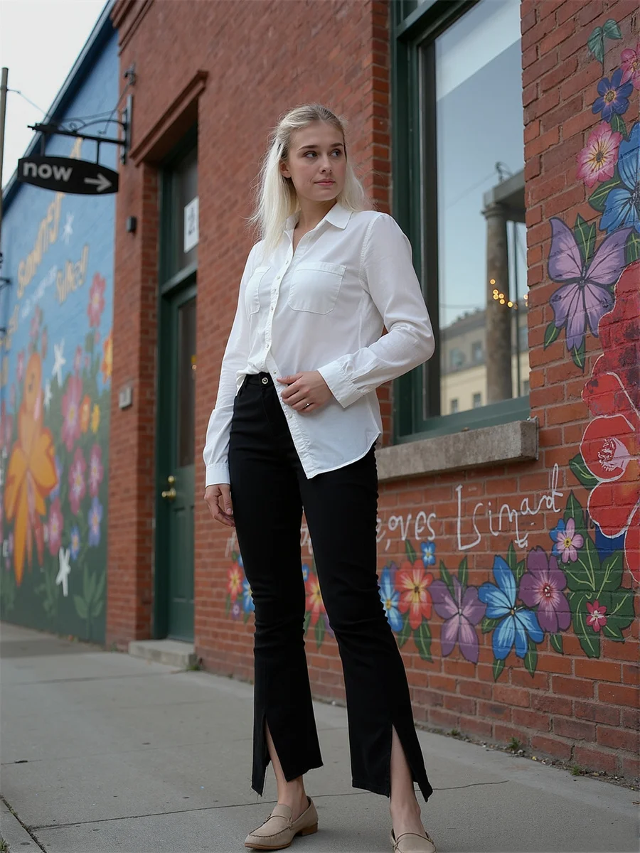 フレアヘムスリットスキニージーンズ レディース ワイドレッグ クラシックプリーツ 刺繍入り ストレッチ ハイウエスト パッチワーク ブラック ポケット付き トレンド