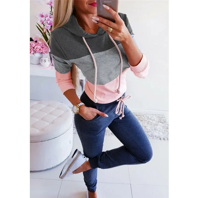 Sexy Color Matching Hooded Featured Loose Long-sleeved Tops, Long Casual Personality Hooded Sweaters, Pullover Sweaters