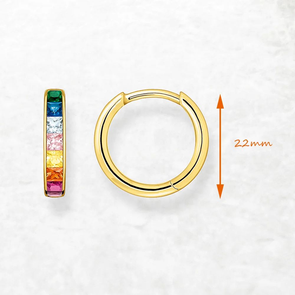 Gold Hinged Hoop Earrings Sparkling Rainbow Fine Jewerly For Women Bohemia Gift In Solid 925 Sterling Silver