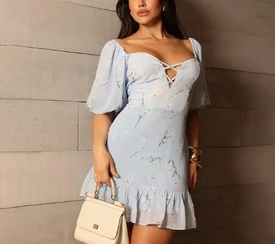 

Women Dress 2025 Fashion Autumn New Style Solid Color Short Sleeved Strapless Backless Strap Waist Hugging Jumpsuit Short Skirt