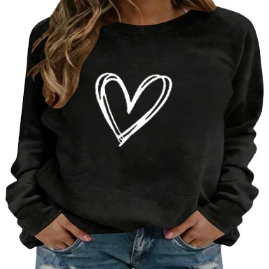 Dames herfst en winter Europese en Amerikaanse Valentijnsdag bedrukt sweatshirt Casual los Veelzijdig sweatshirt met lange mouwen en ronde hals voor dames