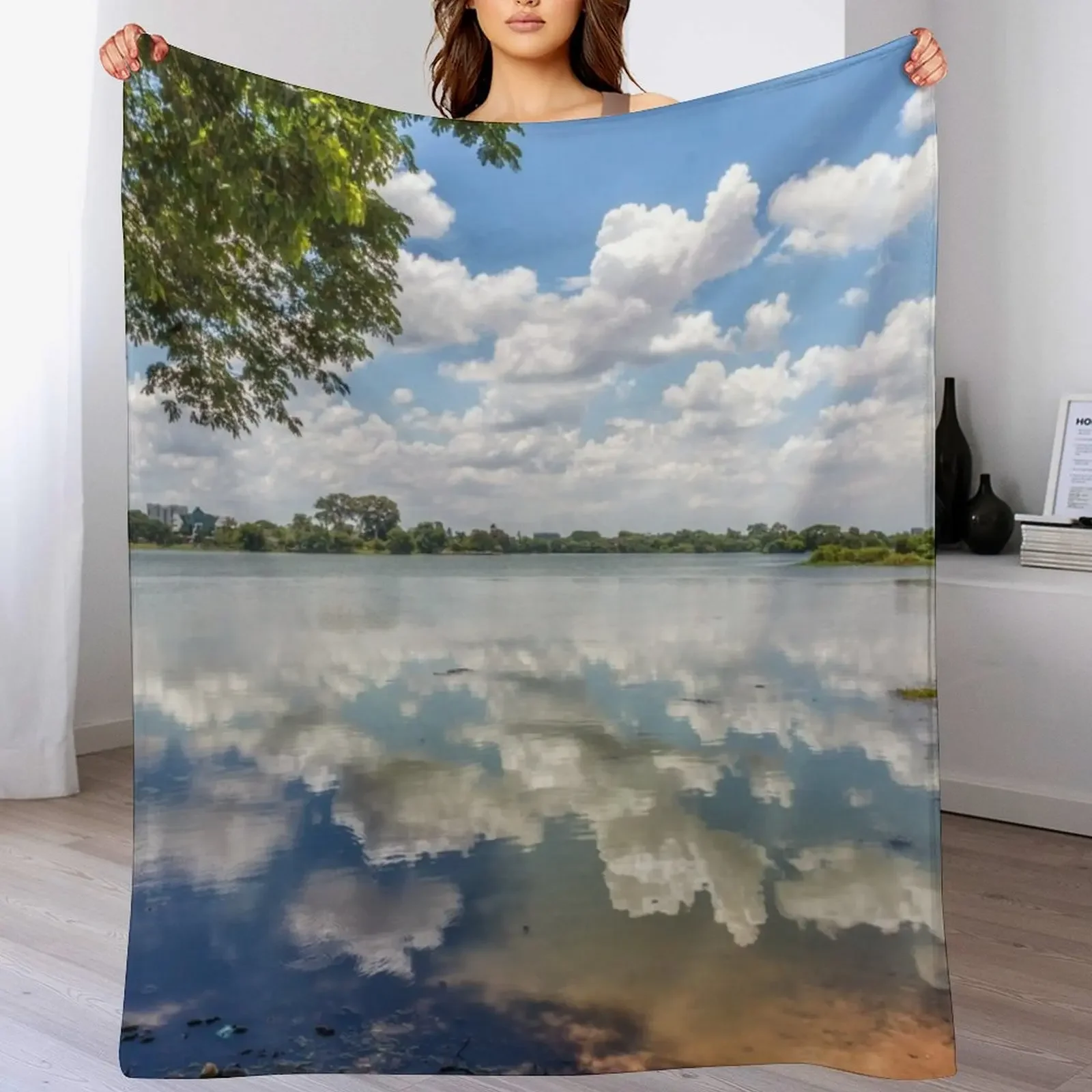 Cloud reflections in Inya Lake, Yangon, Myanmar Throw Blanket Multi-Purpose Camping Vintage Cute Plaid Blankets