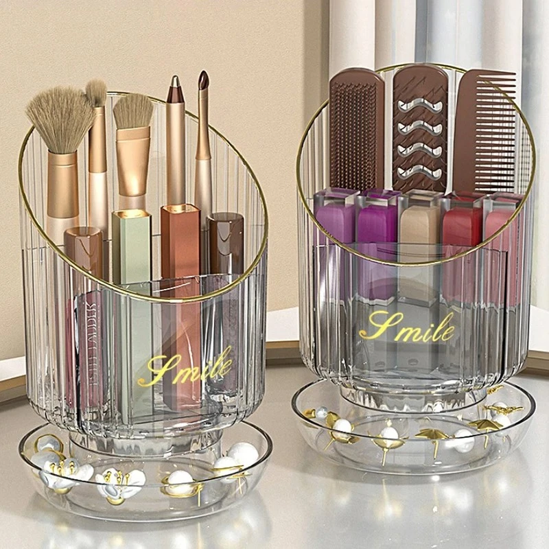 Makeup Organizer Bucket Holder 360° Rotating Large Capacity Luxury Cosmetic Organizer Lipstick Eyebrow Pencil Shadow Storage Box
