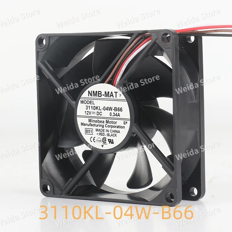 

NMB 5V 24V 48V 8025 80X80X25MM with temperature control double ball converter 3110KL-04W-B66 cooling fan DC 12V 0.34A