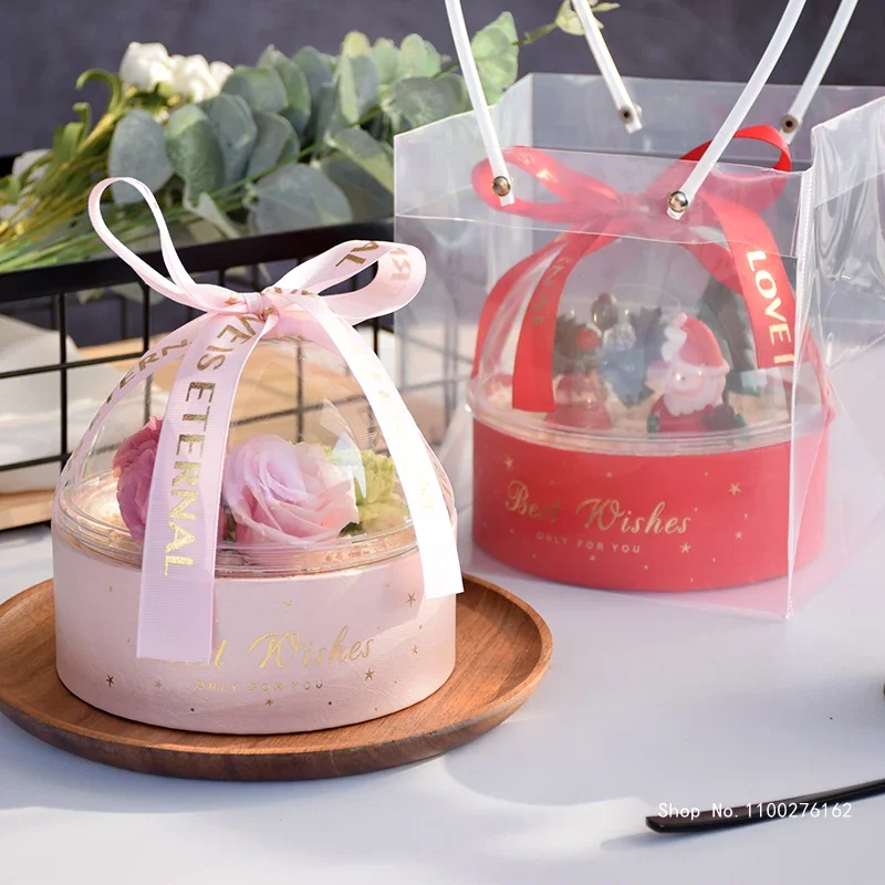 Net Red Valentine's Day Hemisphere Hugging Bucket Cake Box Round Transparent Mousse Ball Plastic Tote Bag Party Supplies