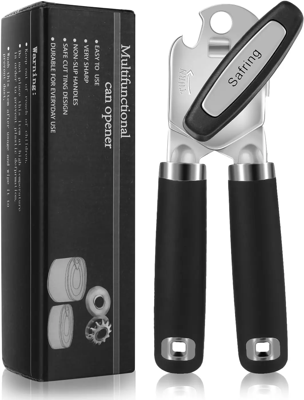 

Heavy Duty Manual Can Opener with Soft Touch Handle, Sharp Blade, Smooth Edge, Multifunctional Bottle Opener, Black