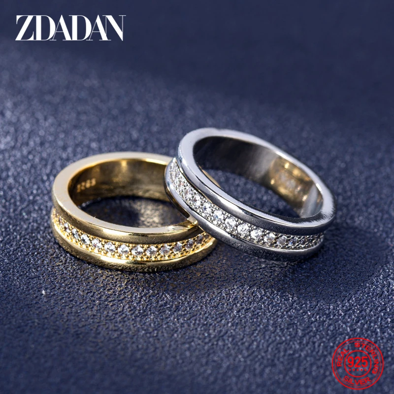 ZDADAN 925 Sterling Silver Double Layer Zircon Finger Ring For Women Girls Party Jewelry Gift