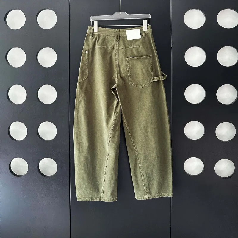 Calças de trabalho de algodão verde início do outono calças foice calças casuais
