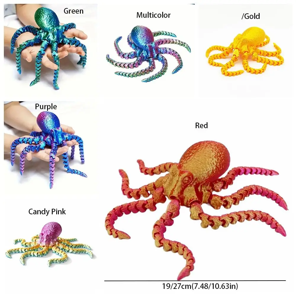 3D Printed Octopus Ornament Creative Durable Active Joint 3D Octopus Ornament Cartoon Octopus Model Hotography Props
