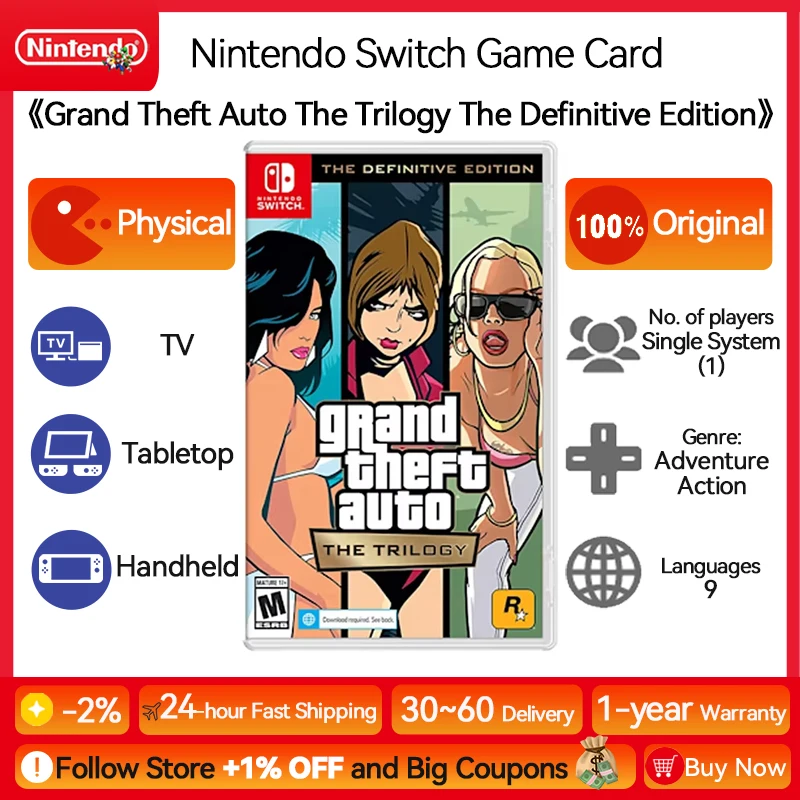 Grand Theft Auto: The Trilogy The Definitive Edition Nintendo Switch Game Deals Physical for Nintendo Switch OLED Switch Lite