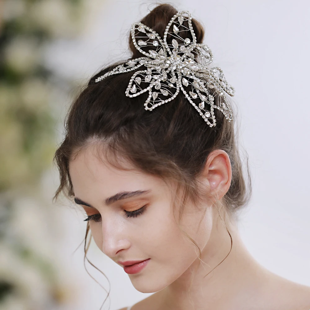 Hair Clips Women Headdress Bride Flowers Style Golden/Silver Wedding Hair Flower Bridal Hair Pins Guest Wedding Hair Accessories