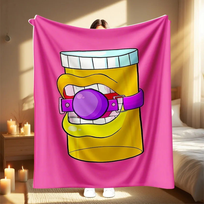 Manta divertida para cara y labios con diseño de chicle y botella de pastillas, rosa y amarillo, suave y acogedor para todas las estaciones, para cama, sofá, 1 ud.