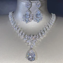 CC Bruiloft ketting en oorbellen set fijne sieraden voor vrouwen Hoge kwaliteit witte edelsteen verlovingsfeestaccessoires