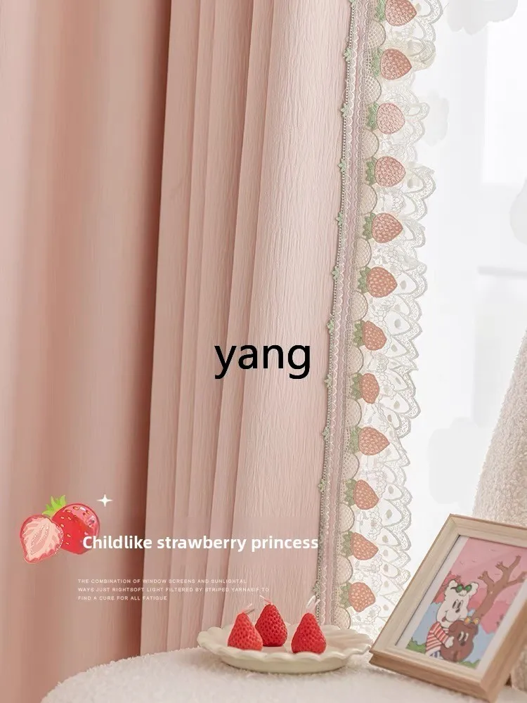 

lmm Custom Antibacterial Pink Curtains Princess Style Blackout Bay Window Formaldehyde-Free