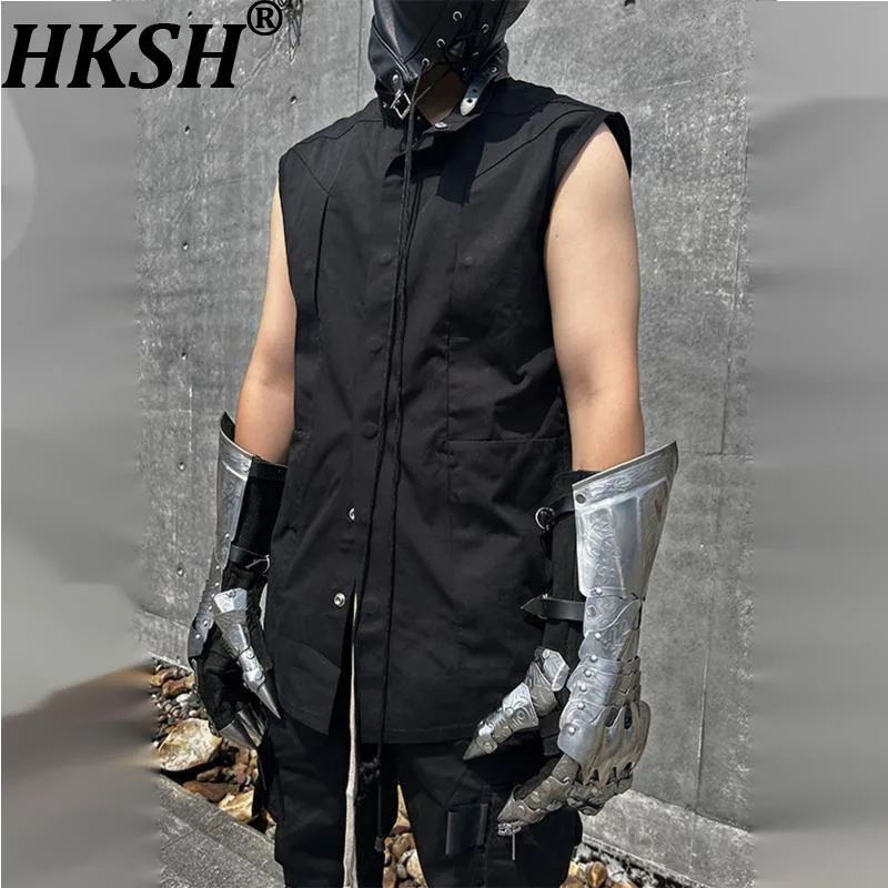 HKSH Summer New Man's Tide Dark Chic Ins Techwear Cotton Shirt Single Breated Tank Top Niche Design Elegant Punk Shirts HK10477