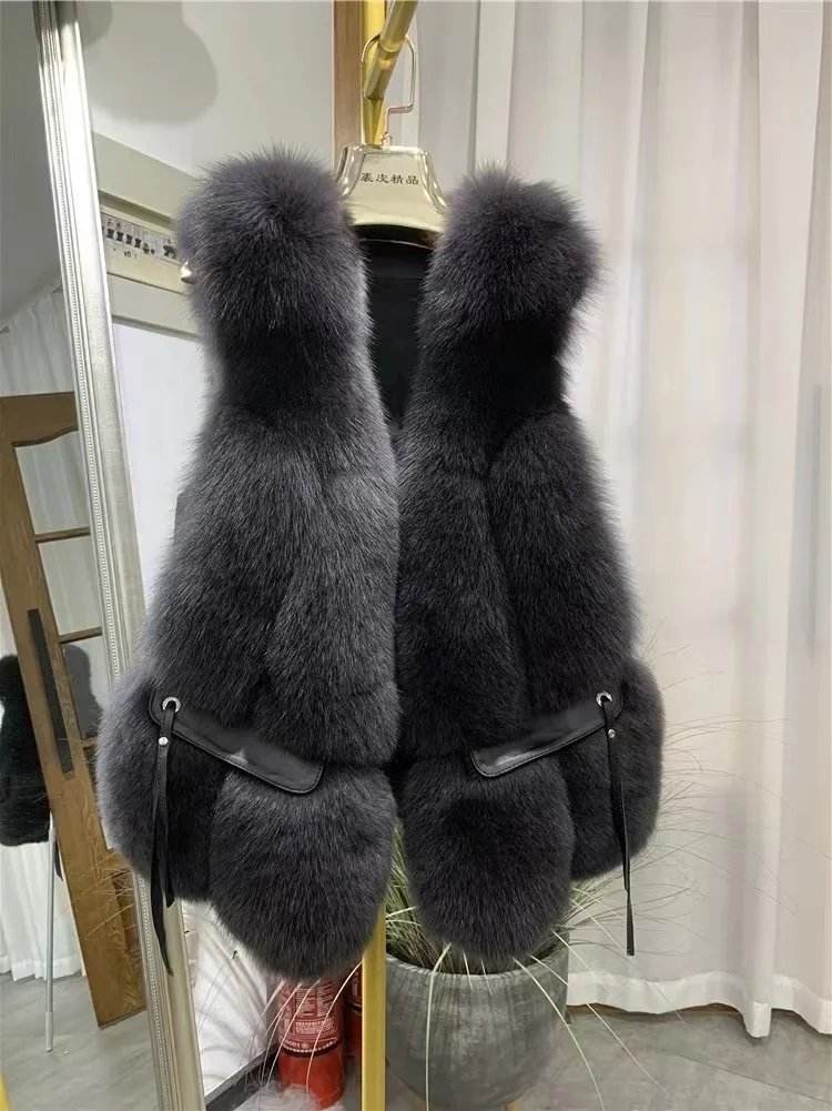 2022   Fashion  fox  fur vest  women     fur  vest    Winter  blue  fox  fur short   Vest