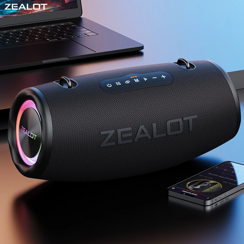 Image of Zealot-S87 Tragbarer Kabelloser Bluetooth-Lautsprecher Leistungsstarker 80W Sound Stereo-Bass-Subwoofer Soundbox Wasserdichte Outdoor-Lautsprecher