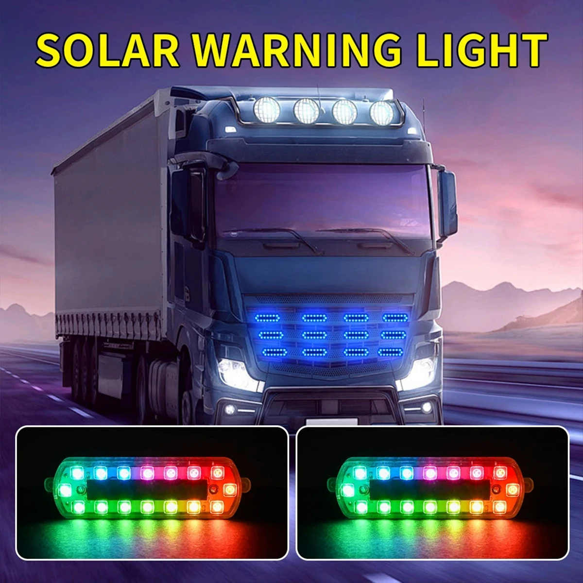 

2PCS Solar Car Truck Motorcycle Strobe Warning Light RGB Colorful Night Safety Flashing Emergency Light Auto Accessories