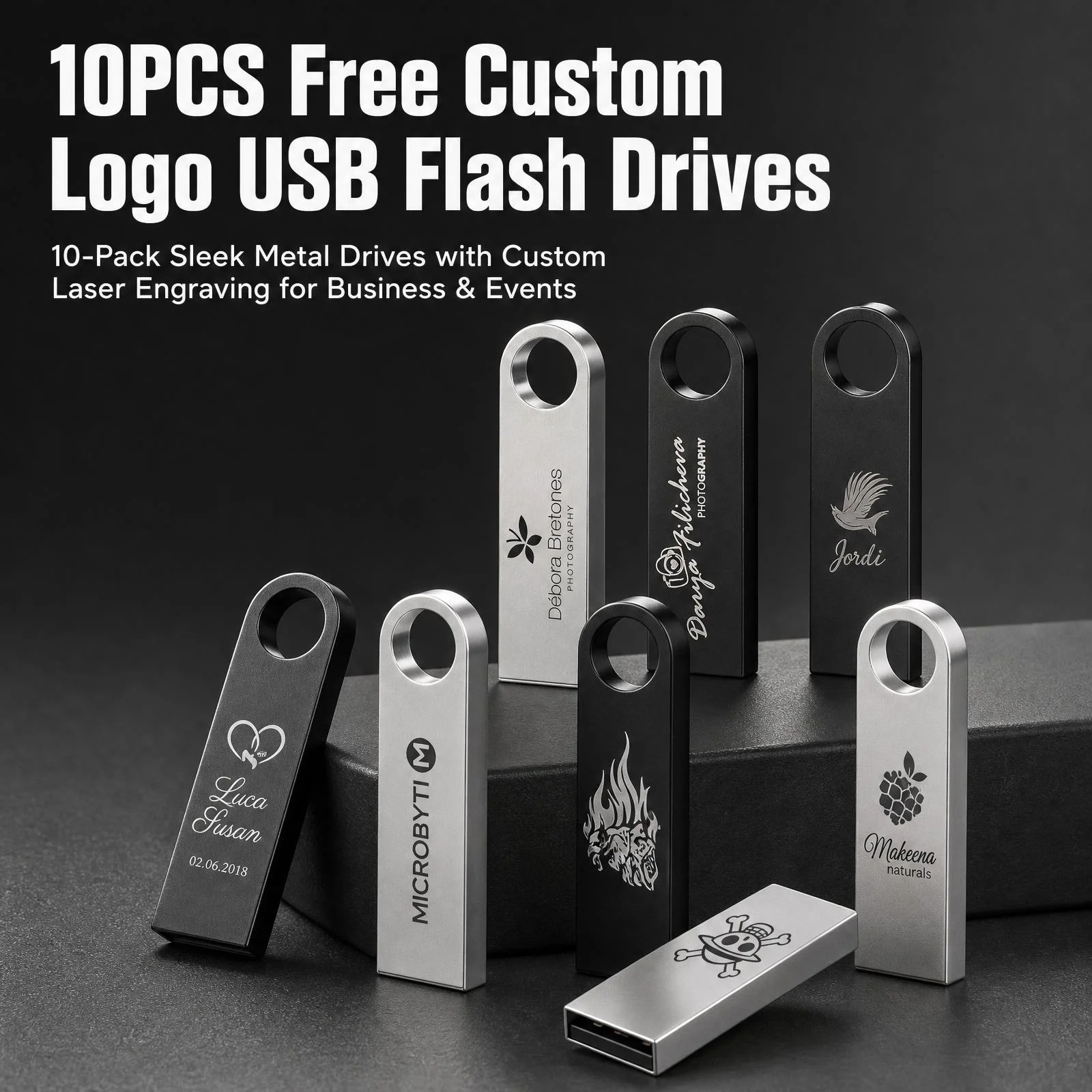 10PCS Free Custom Logo USB Flash Drive Pen Drive 32GB 64GB 128GB 10 Pieces Lote Metal Pendrive Card Memory Stick Drives U Disk