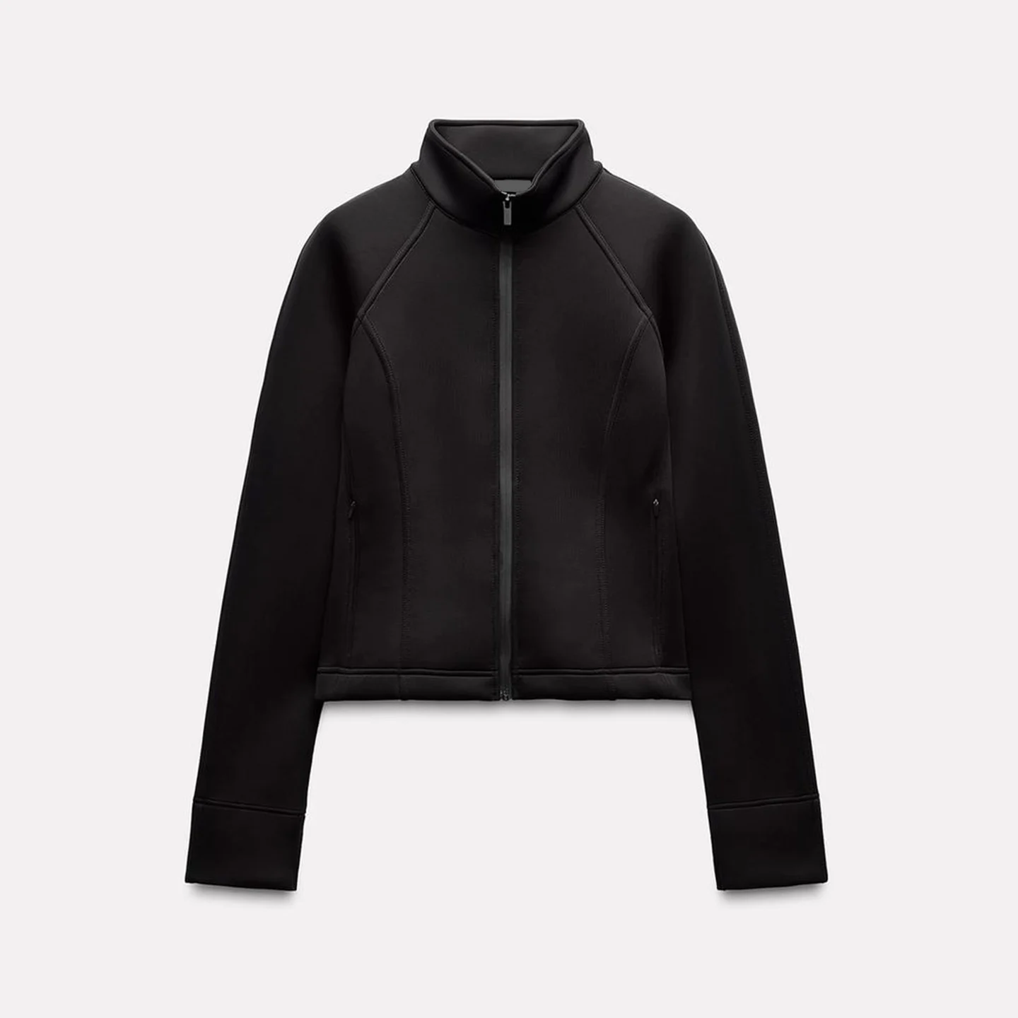 レディースダイビングスーツ生地風長袖ジャケット新作秋冬ストリートスタイルショートアウターポロカラーボタン留め