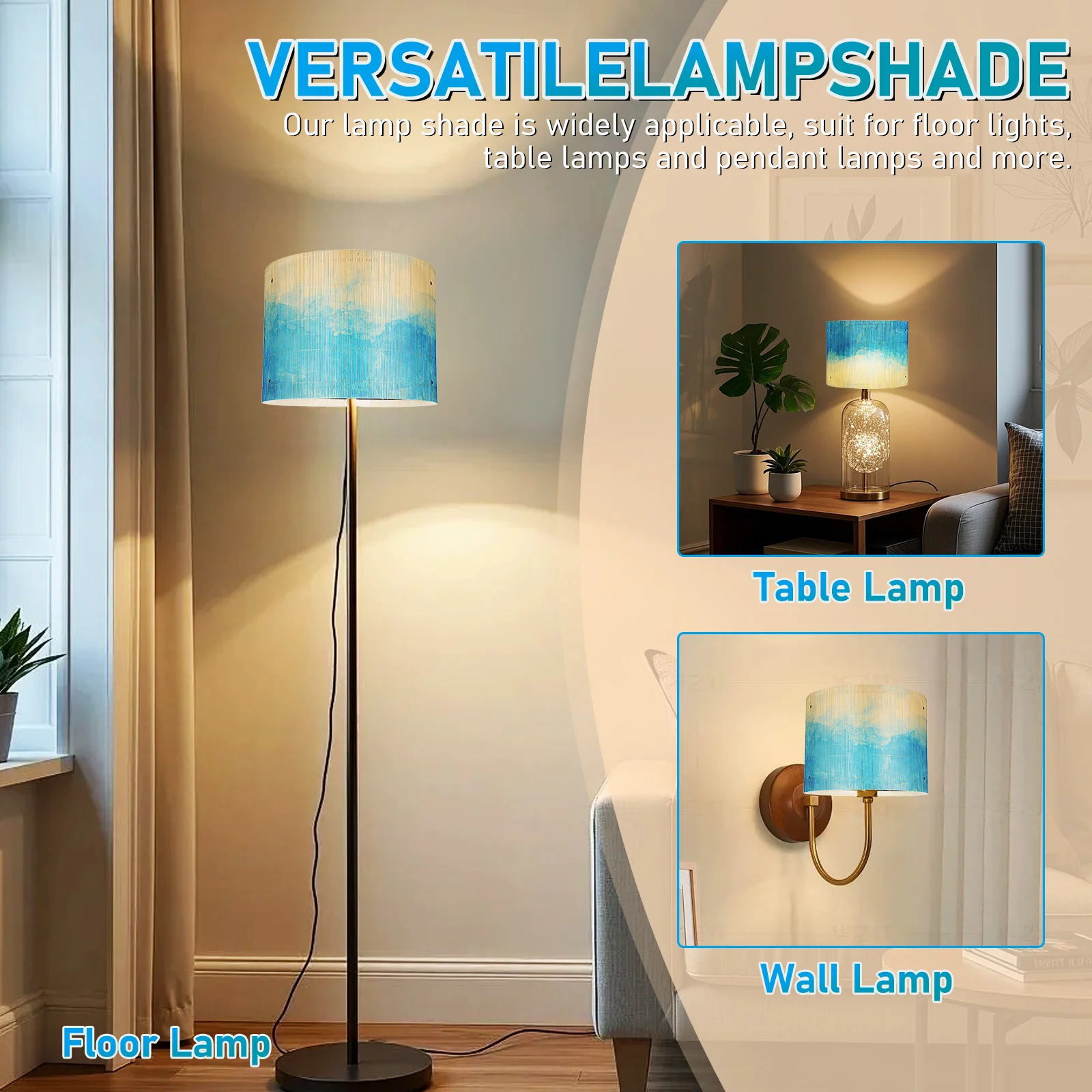 

Bamboo Lamp Shade Watercolor Printed Bamboo Pendant Lamp Shade Decorative Lampshade for Home Floor Table Lighting Warm