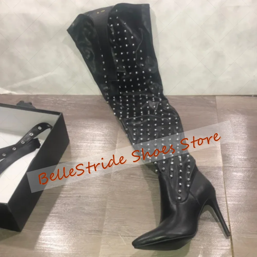 

Black Crystal Side Zipper Pointed Toe Boots Matte Leather Women Shoes Thin High Heels Party Banquet Dating 2025 Zapatos Para Muj