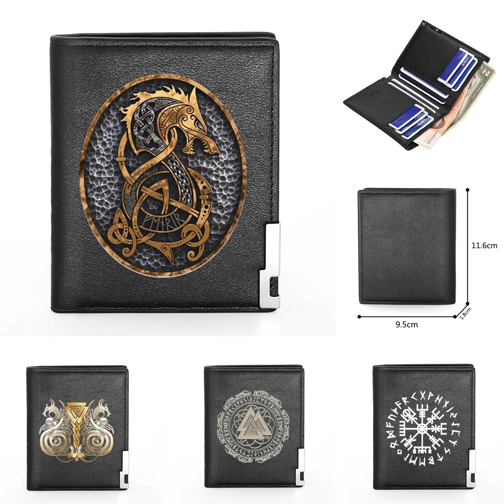 High Quality Vintage Viking Dragon Cover Men Women Leather Wallet Billfold Slim Credit Card/ID Holders Inserts Short Purses