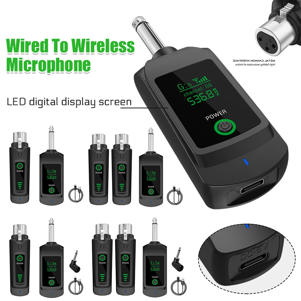 Dynamic Handheld Microphone Instrument 510.00-590.00MHz UHF XLR Adapter System DC5V For Electric Guitar/Bass Audio Mixer