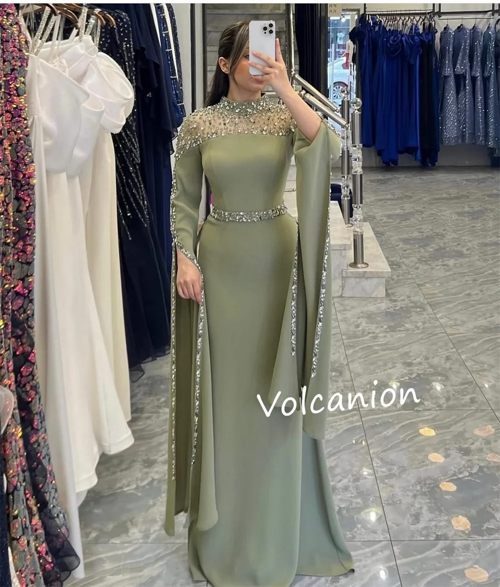 Abiti lunghi con colletto alto a trapezio con paillettes in jersey personalizzato Occasioni su misura Prom Squisito scintilla formale