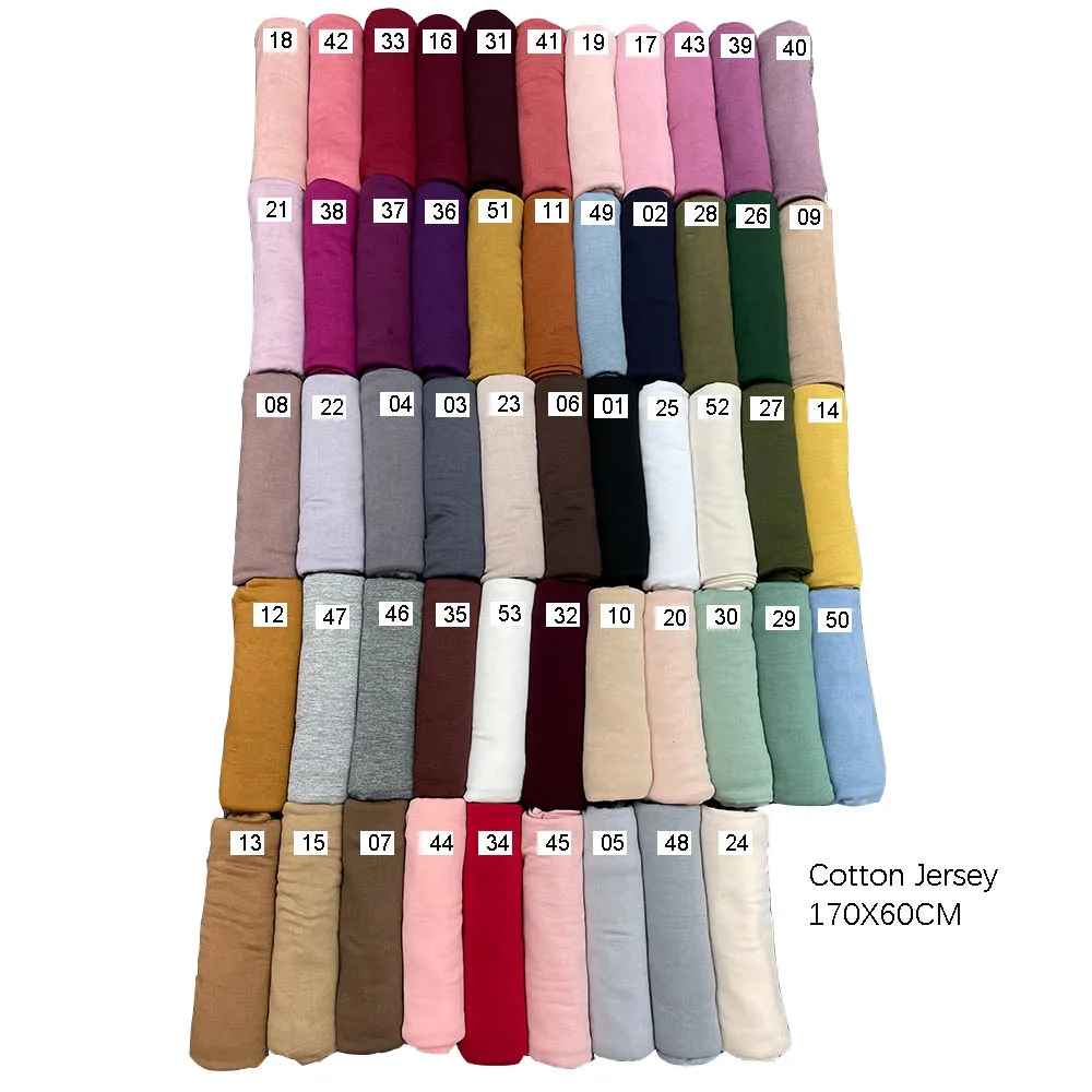 wholesale 170X60cm Netherlands Plain Cotton Jersey Hijab Scarf Shawl Solid Color With Good Stitch Stretchy Soft For Women Scarf