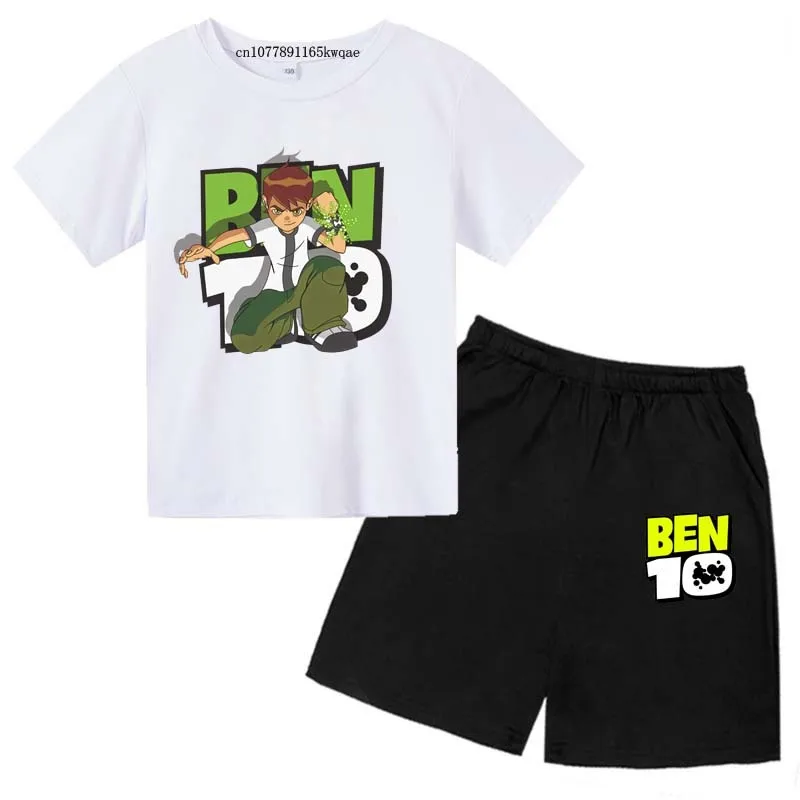 Ben Tennyson-camisetas transpirables con estampado de dibujos animados para niños, pantalones cortos, trajes deportivos para niños de 2 a 13 años, ropa de verano, 10 piezas