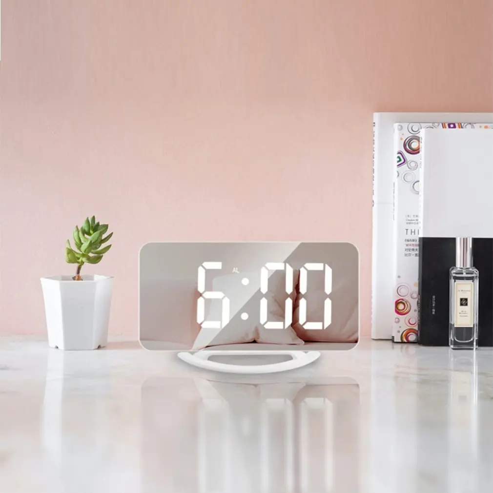 New Desktop Creative Multi-function charging snooze mirror clock RGB Dazzling Colour Digital Clock LED Large Screen Mirror Clock