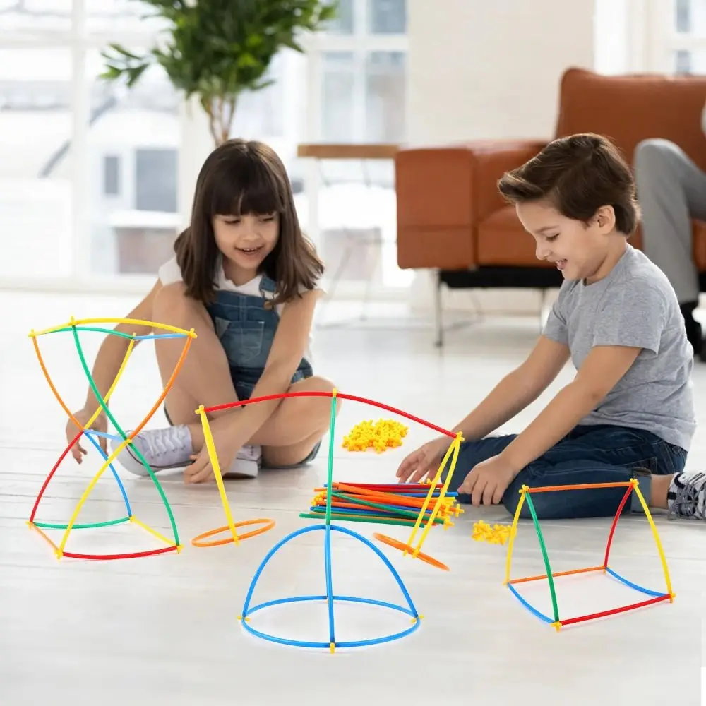 

300pcs Plastic Straw Constructor Toys Assembly Engineering Educational Puzzle Colorful Straw Interactive DIY