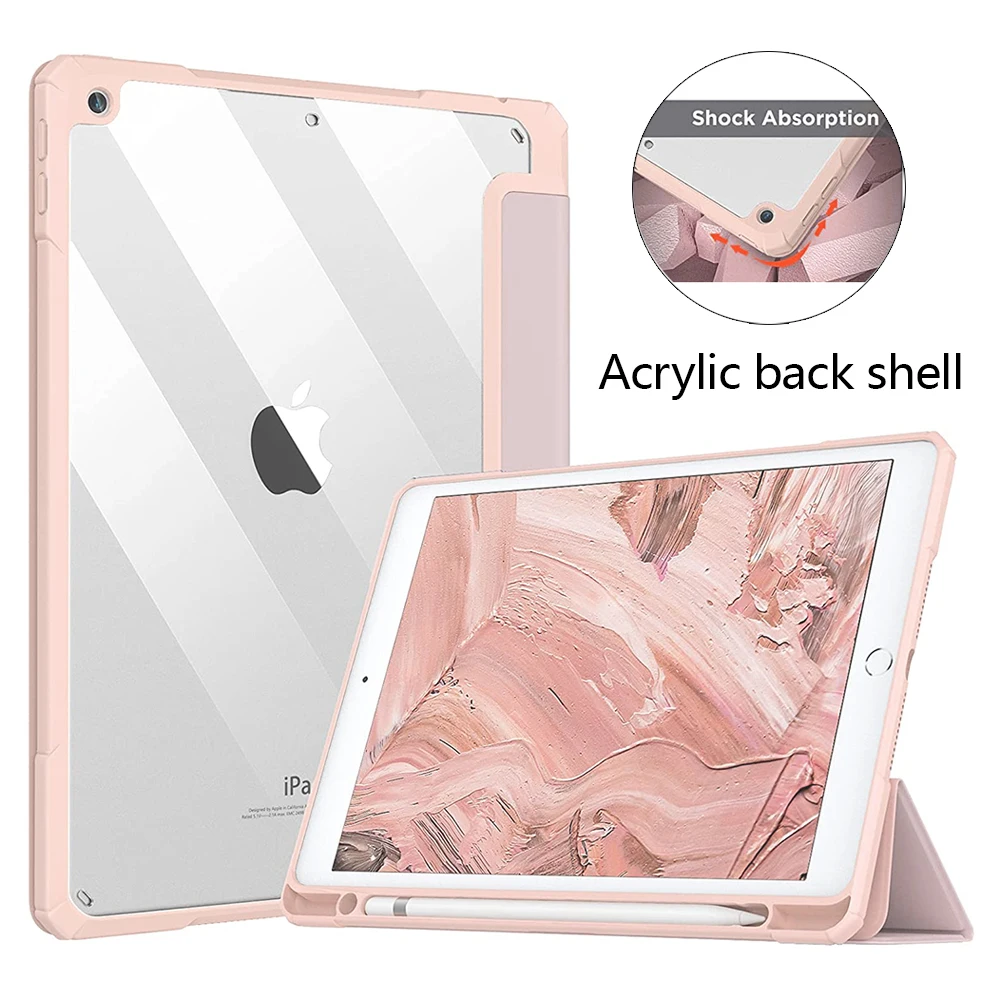 Case for IPad Air4 5 10.9 8th 9th 10.2 Tri-Fold Magnetic Stand Case for Pro11 IPad 9.7 2017 2018 Acrylic Back Shel with Pen Tray