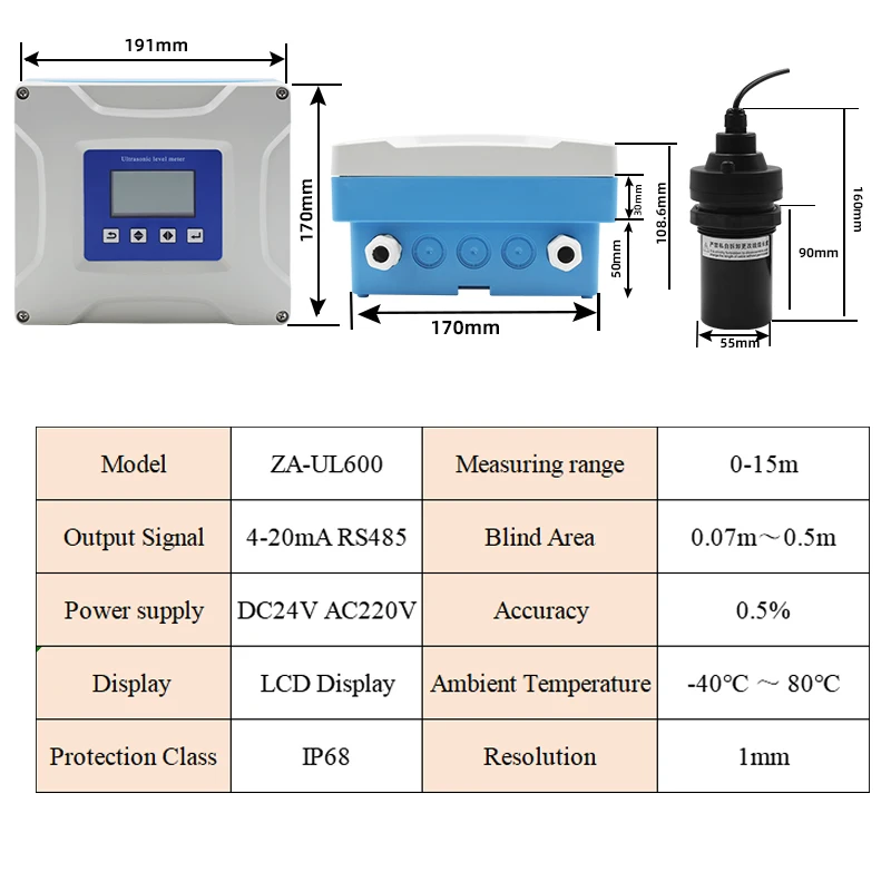 Выход 4-20 мА RS485, ультразвуковой датчик уровня воды, 0-5 м, 10 м, резервуар для воды, глубина жидкости, гидростатический датчик уровня