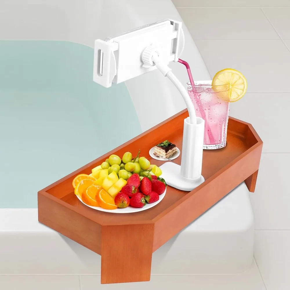 

Бамбуковый поднос для гидромассажной ванны премиум-класса с нескользящим регулируемым держателем для телефона, держателем для напитков по бокам для спа, поднос для ванны для взрослых