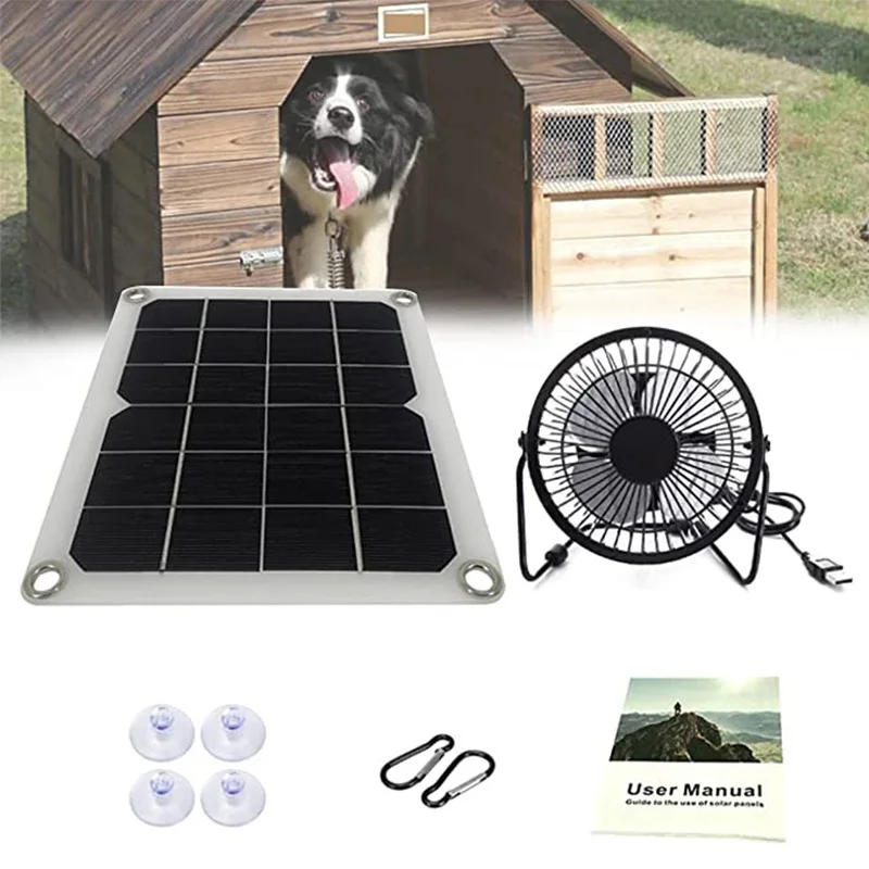 

Solar Panel 6W 6V Solar Fan Protective Cover For Pet Dog Chicken Coop Greenhouse Shed Pet Car Ventilation and Cooling Fan