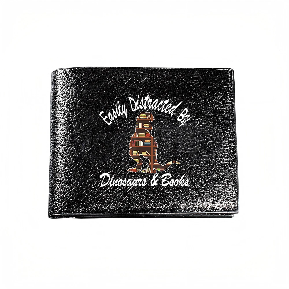 Easily Distracted By Dinosaurs And Books Mens Wallet Card Holder Casual Business Fashion Print Design