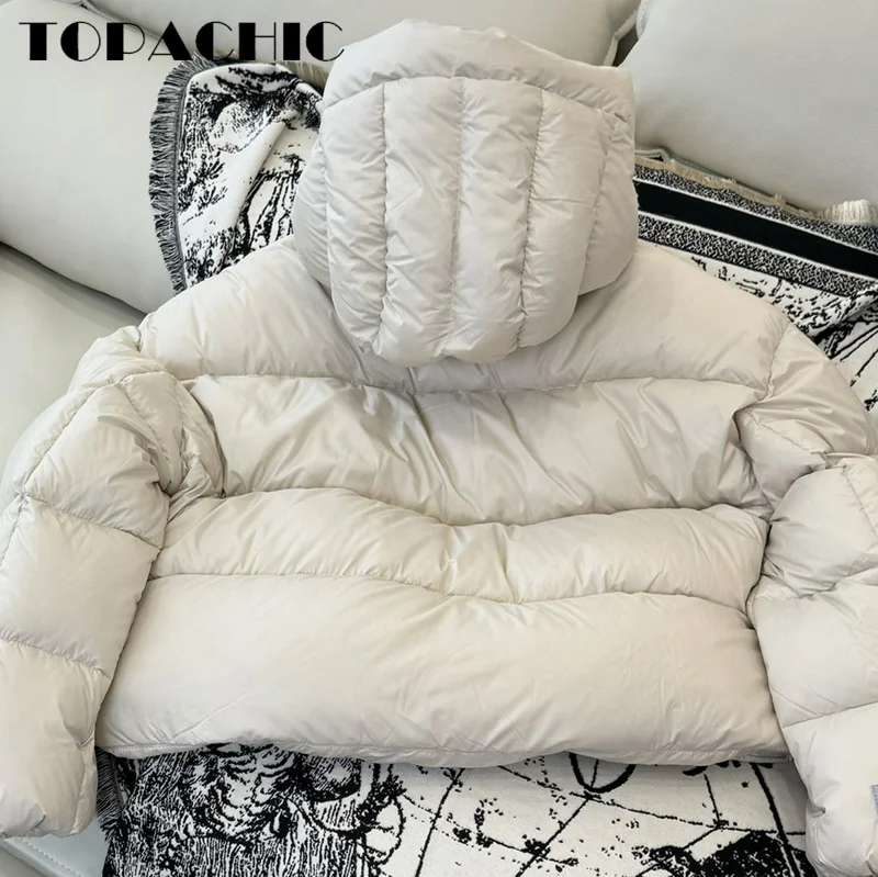 9.4 TOPACHIC Women\'s Quilted Hooded Short Goose Down Jacket  Autumn Winter New Thick Keep Warm Casual Zipper Bread Down Coat